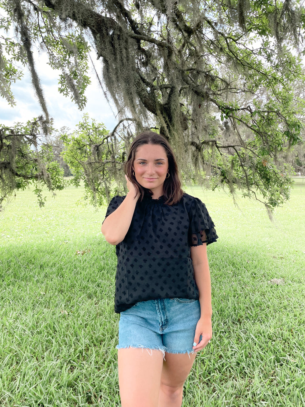 Polka Dots Ruffle Trim Top