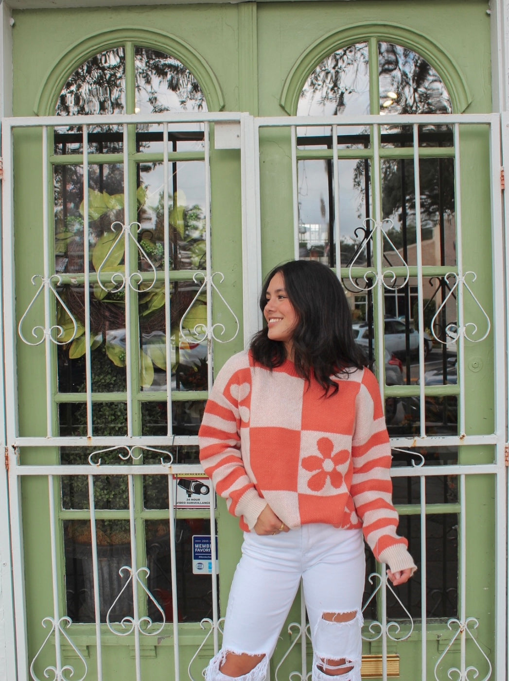 Daisy Checkered Floral Print Sweater