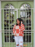 Daisy Checkered Floral Print Sweater