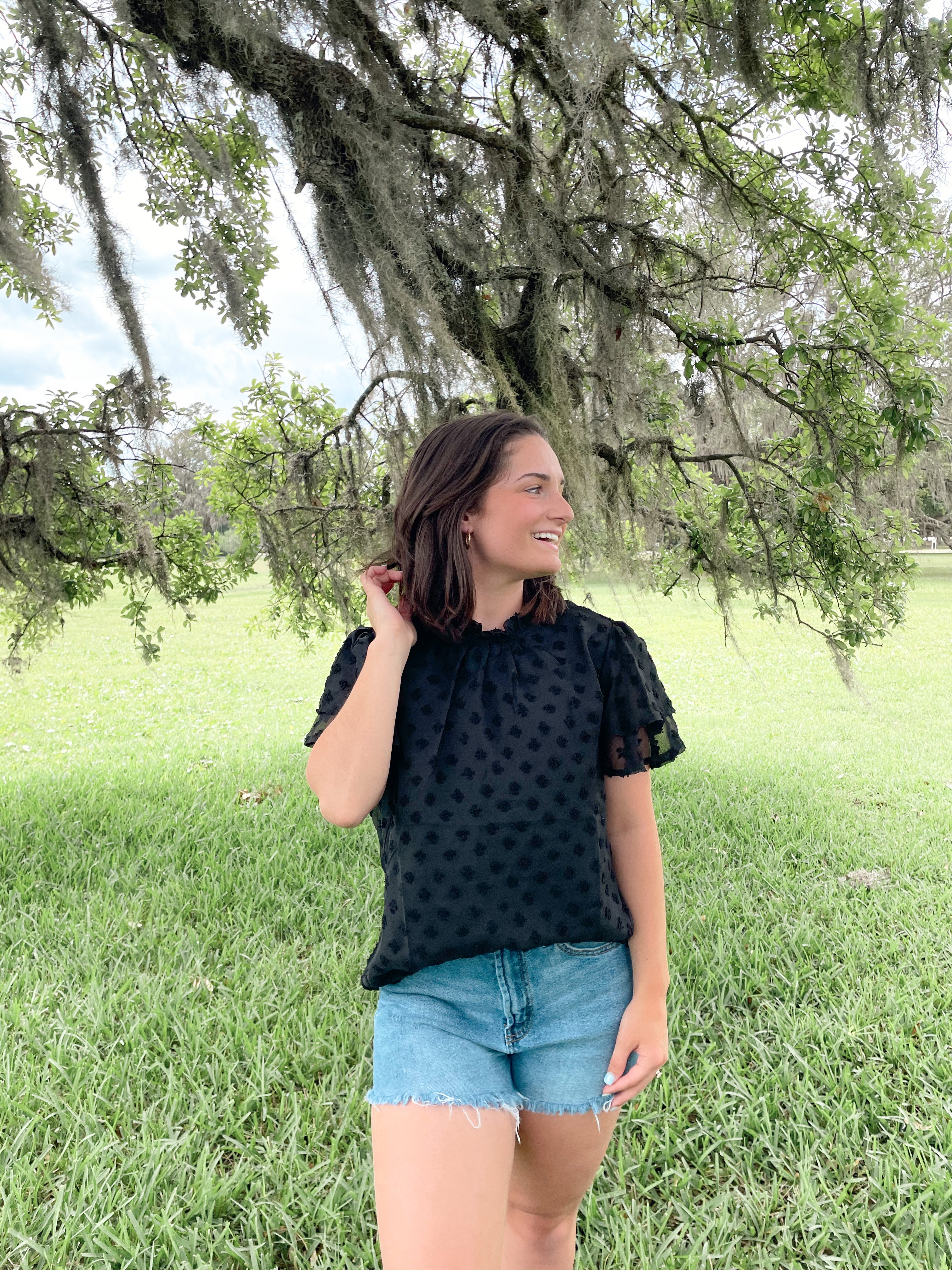 Polka Dots Ruffle Trim Top