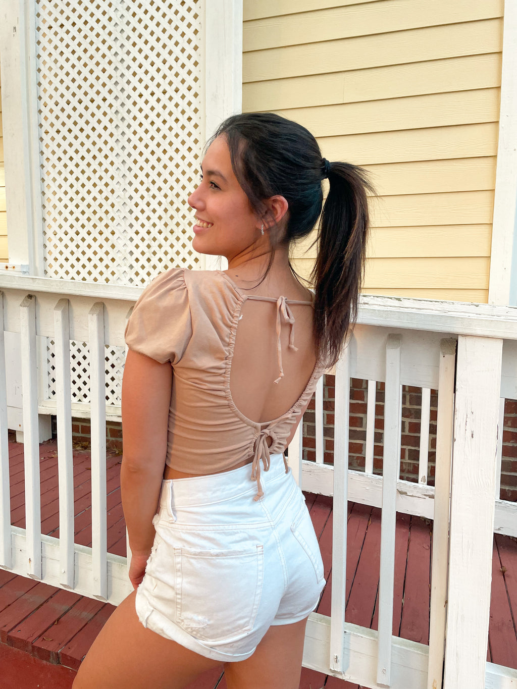 Short Sleeve Back Tie Top