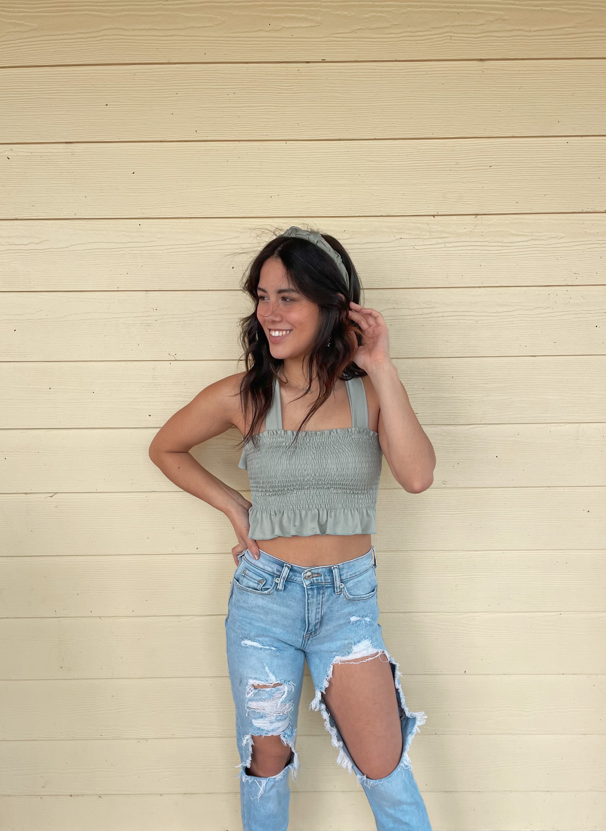 Smocked Back Criss Cross Crop Top
