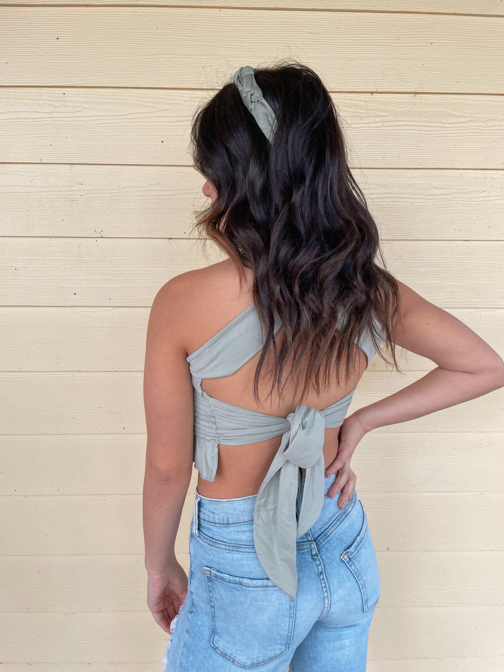 Smocked Back Criss Cross Crop Top